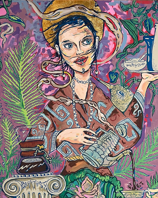 Maria od Kawy 2023 | Akryl i złote płatki na płótnie | 100 × 70 cm