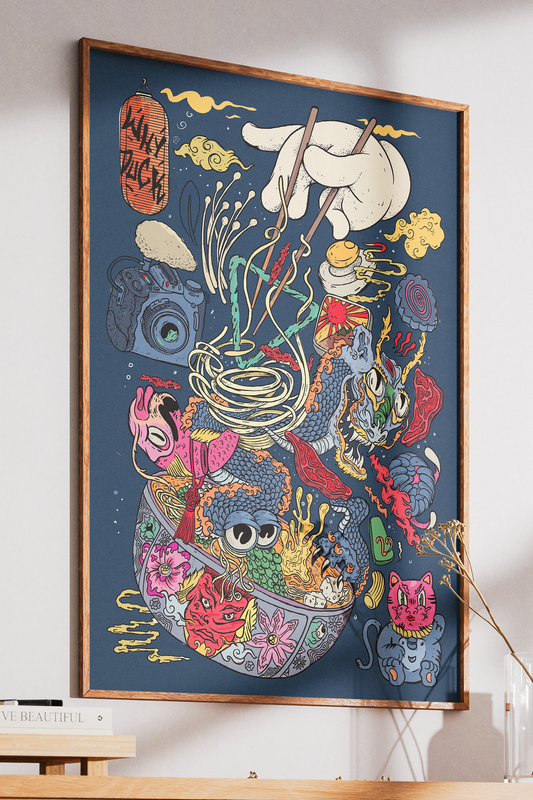 Plakat "Ramen" – Kolorowa Ilustracja w Stylu Japońskim