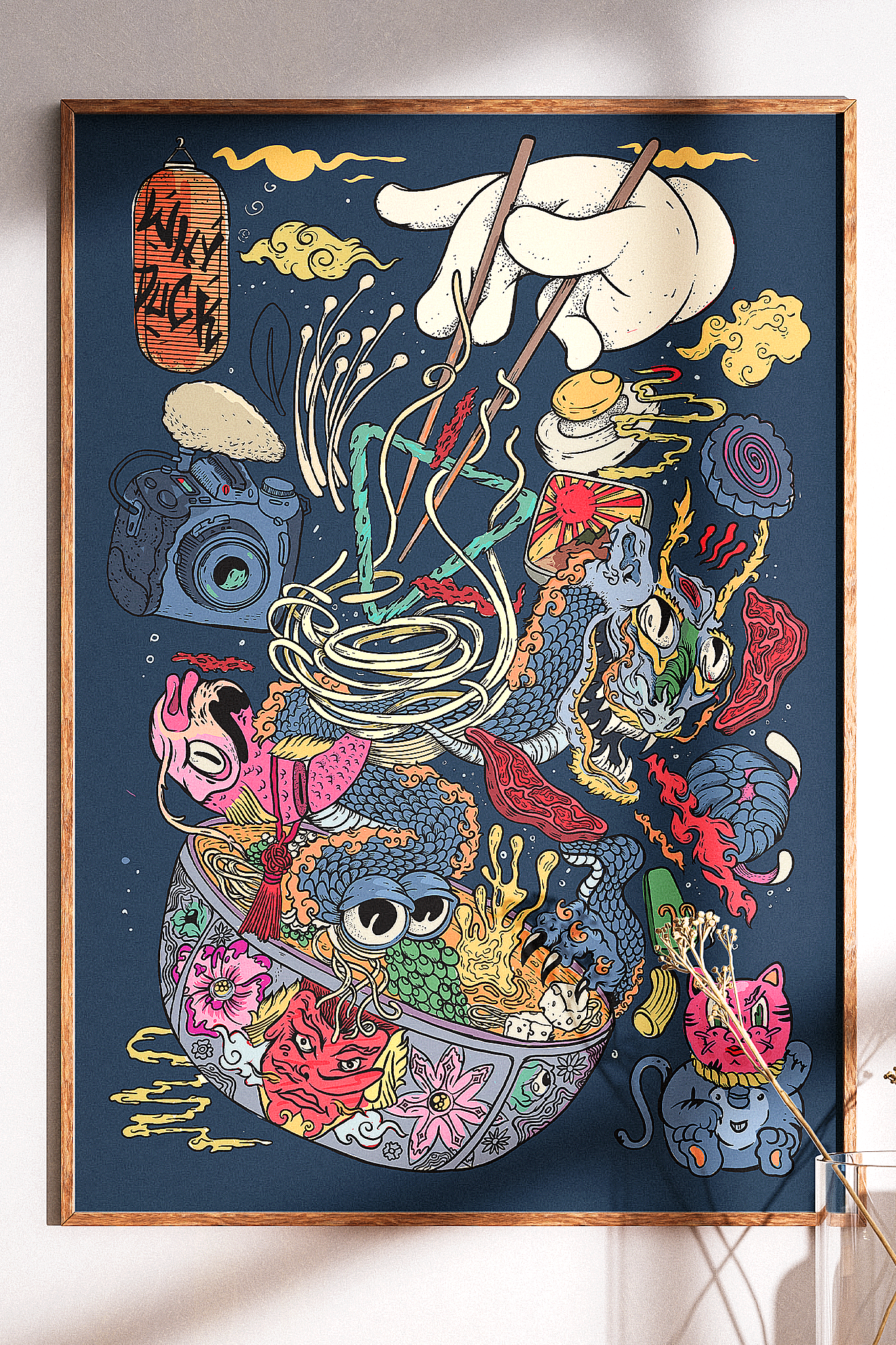 Plakat "Ramen" – Kolorowa Ilustracja w Stylu Japońskim