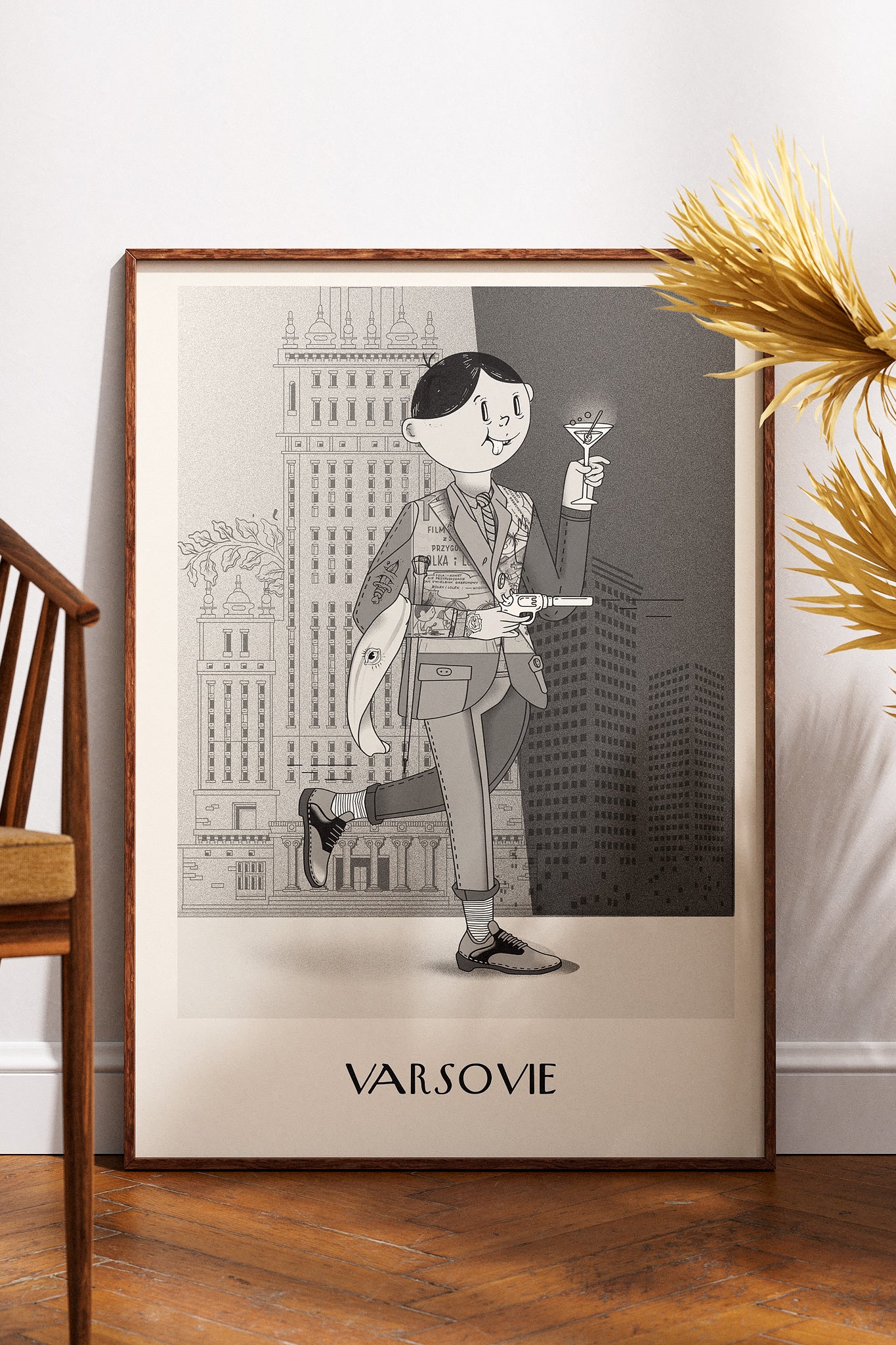 Agent Bolek – plakat retro-pop z Warszawą w tle