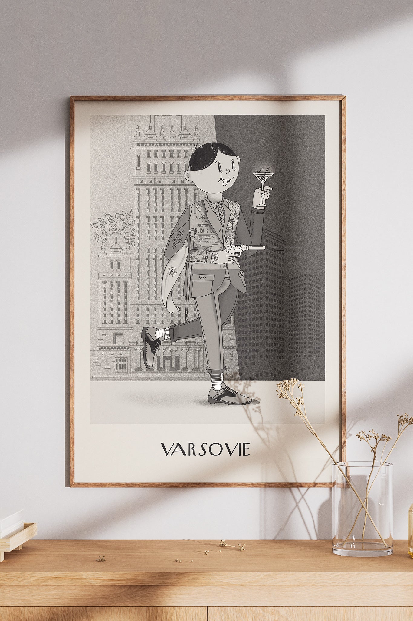 Agent Bolek – plakat retro-pop z Warszawą w tle