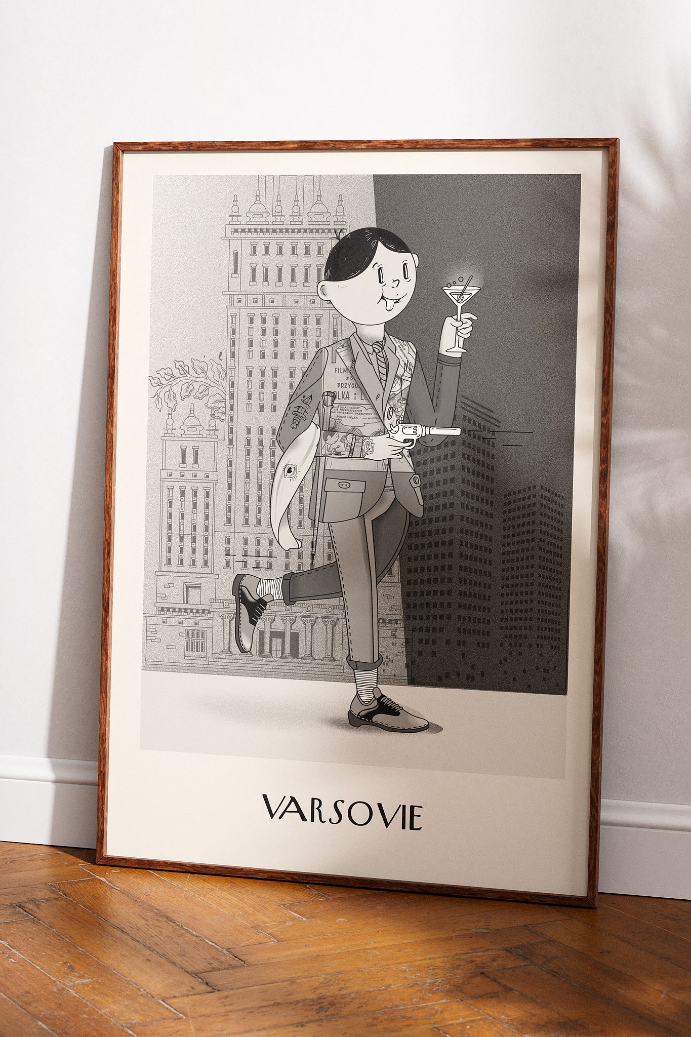 Agent Bolek – plakat retro-pop z Warszawą w tle