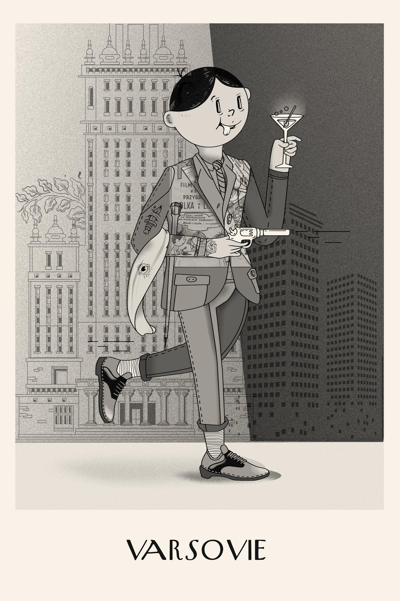 Agent Bolek – plakat retro-pop z Warszawą w tle