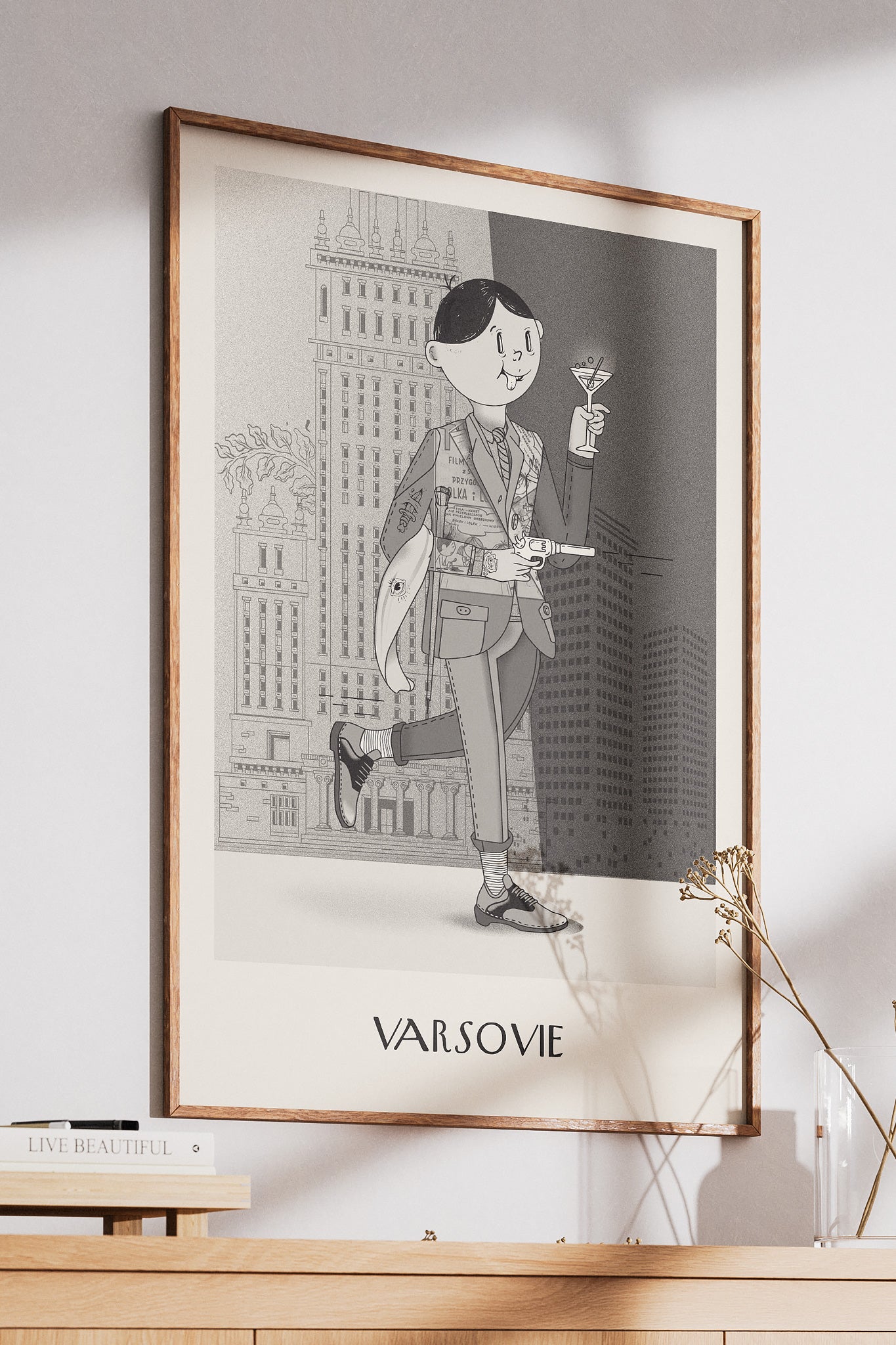 Agent Bolek – plakat retro-pop z Warszawą w tle