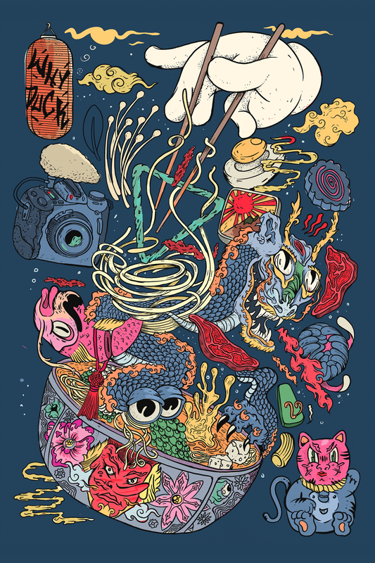 Plakat "Ramen" – Kolorowa Ilustracja w Stylu Japońskim